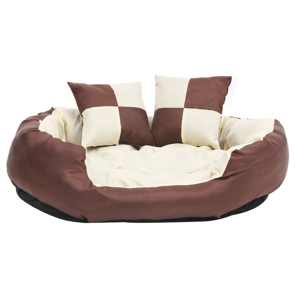 Reversible and washable dog cushion brown and cream 85x70x20cm v0347 - Vetonek