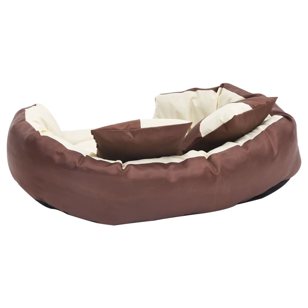 Reversible and washable dog cushion brown and cream 85x70x20cm v0347 - Vetonek