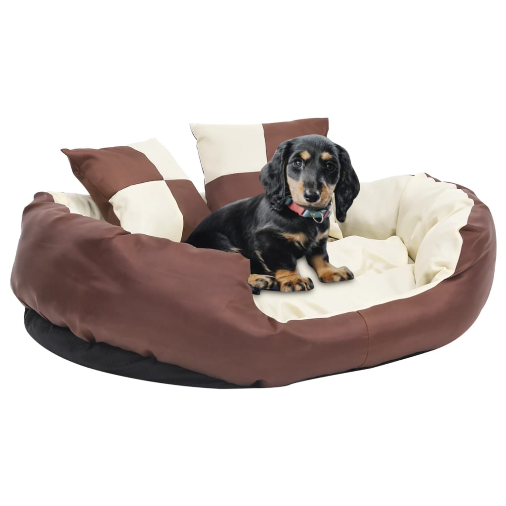 Reversible and washable dog cushion brown and cream 85x70x20cm v0347 Vetonek