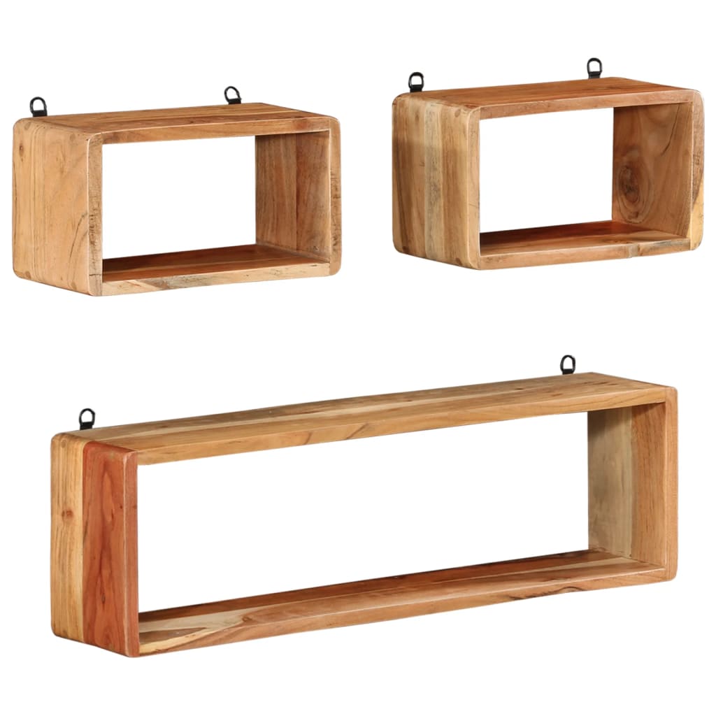 Vetonek Juego de estantes cubo de pared 3 pzas madera maciza de acacia