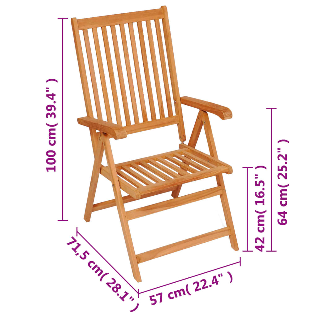 Chaises de jardin inclinables 8 unités bois massif de teck