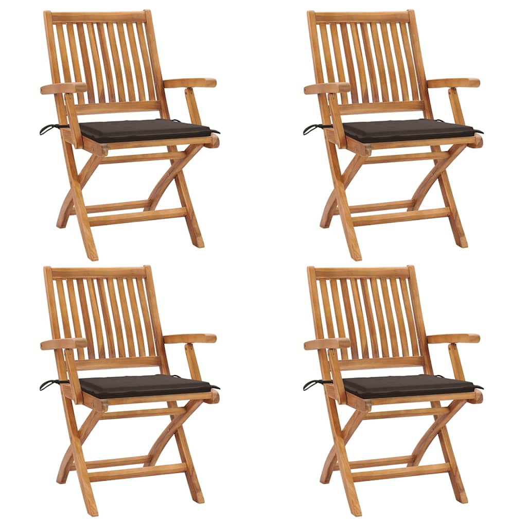 Folding garden chairs 4 pcs solid teak wood with cushions V9418 Vetonek