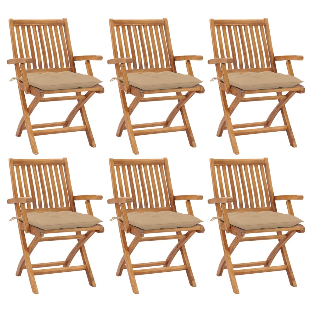 Folding garden chairs 6 pcs solid teak wood with cushions V9784 Vetonek