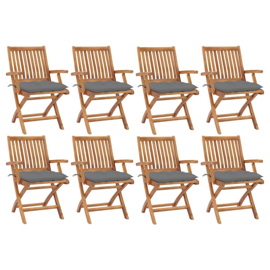 Folding garden chairs 8 pcs solid teak wood with cushions V0032 Vetonek