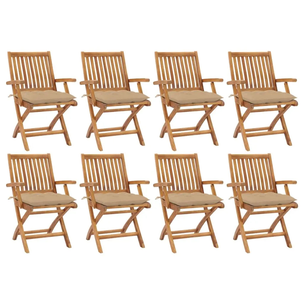 Folding garden chairs 8 pcs solid teak wood with cushions V0056 Vetonek