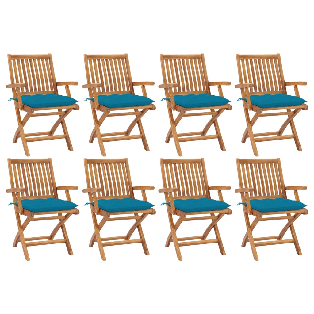 Folding garden chairs 8 pcs solid teak wood with cushions V0063 Vetonek