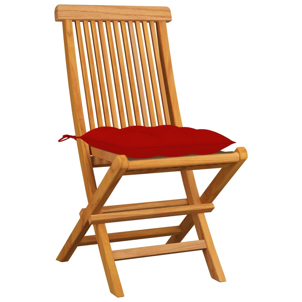 Chaises de jardin 8 unités teck solide avec coussins rouges