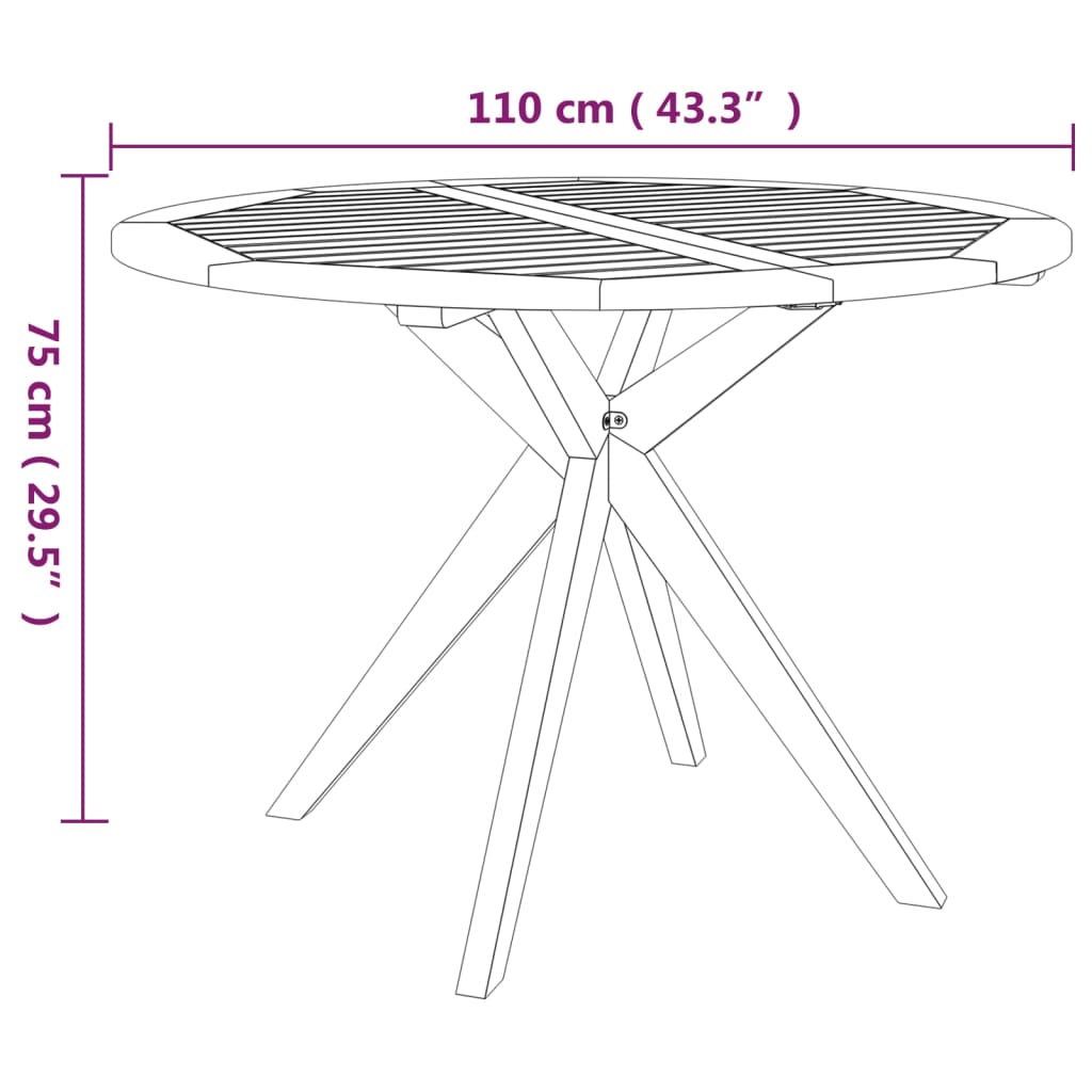 Mesa de jardín madera maciza de acacia 110x110x75 cm