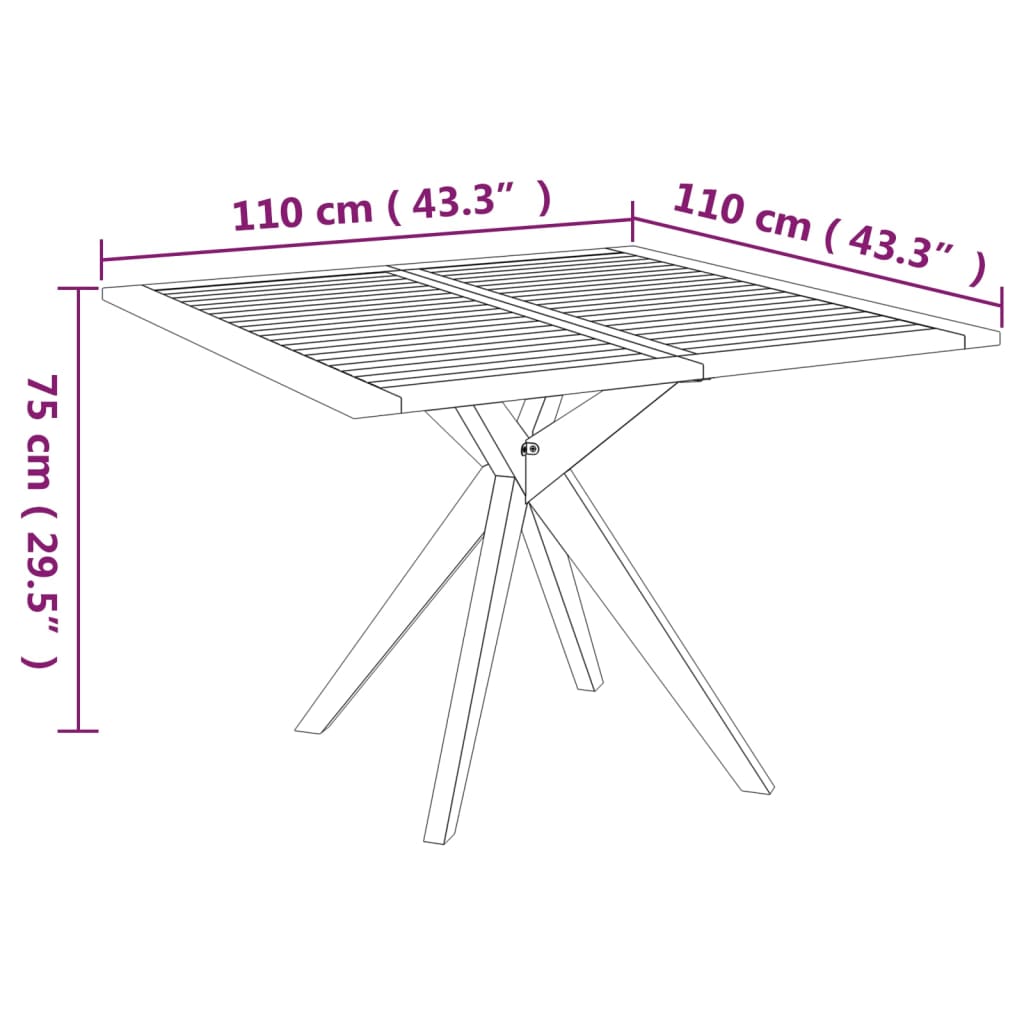 Mesa de jardín madera maciza de acacia 110x110x75 cm vidaXL