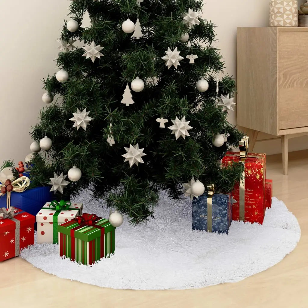 Vetonek Falda del árbol de Navidad blanca 90 cm cuero sintético 