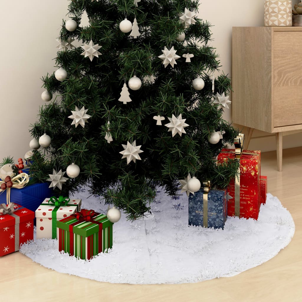 Vetonek Falda del árbol de Navidad de lujo blanca 90 cm cuero sintético