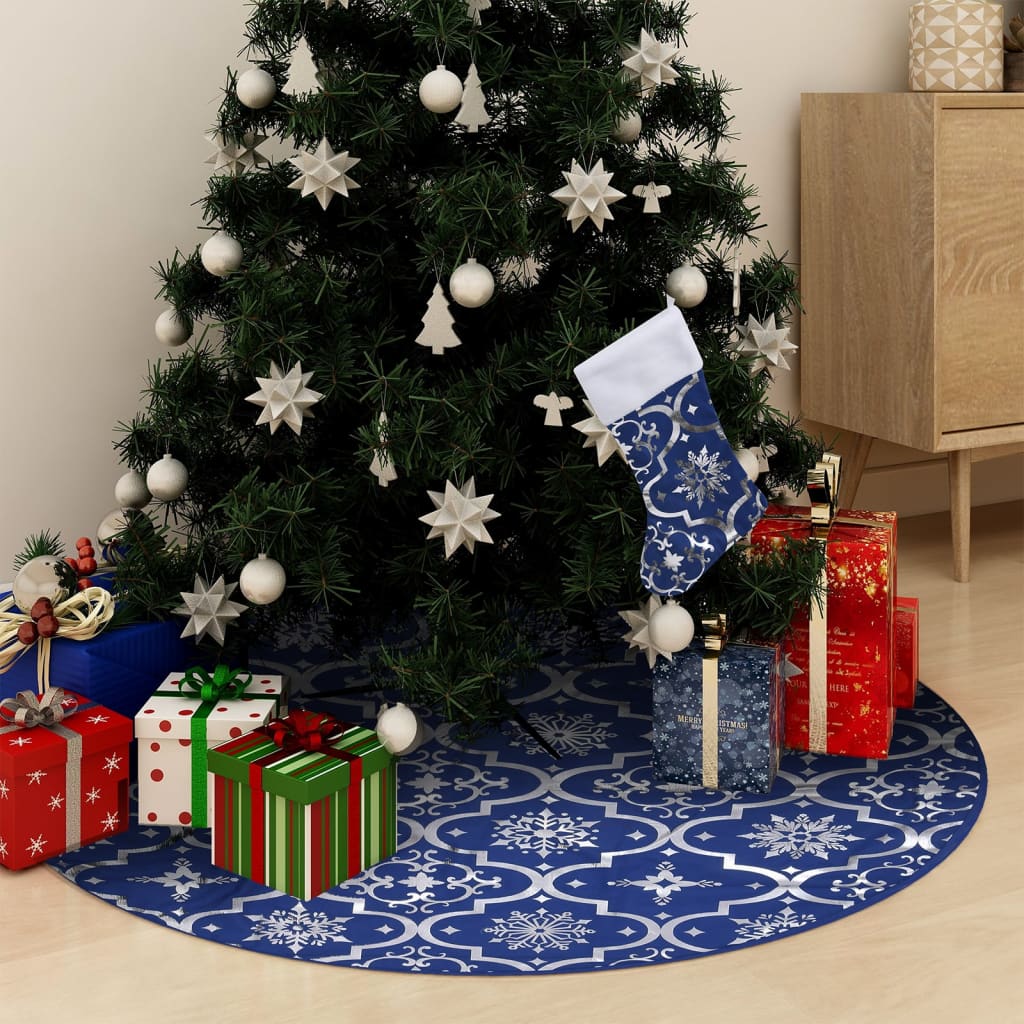 Falda del árbol de navidad de lujo con calcetín tela azul 122cm v5884 Vetonek