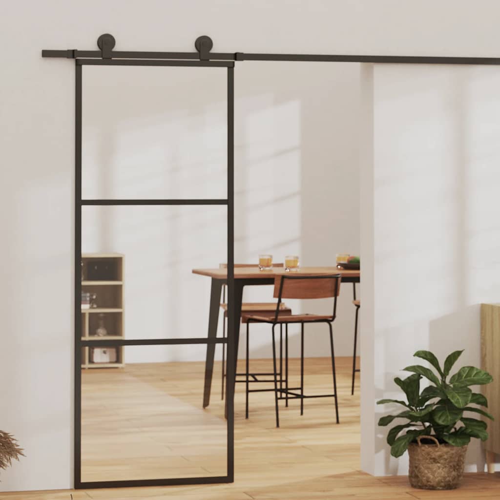 3-panel sliding door ESG glass and black aluminum 76x205 cm 