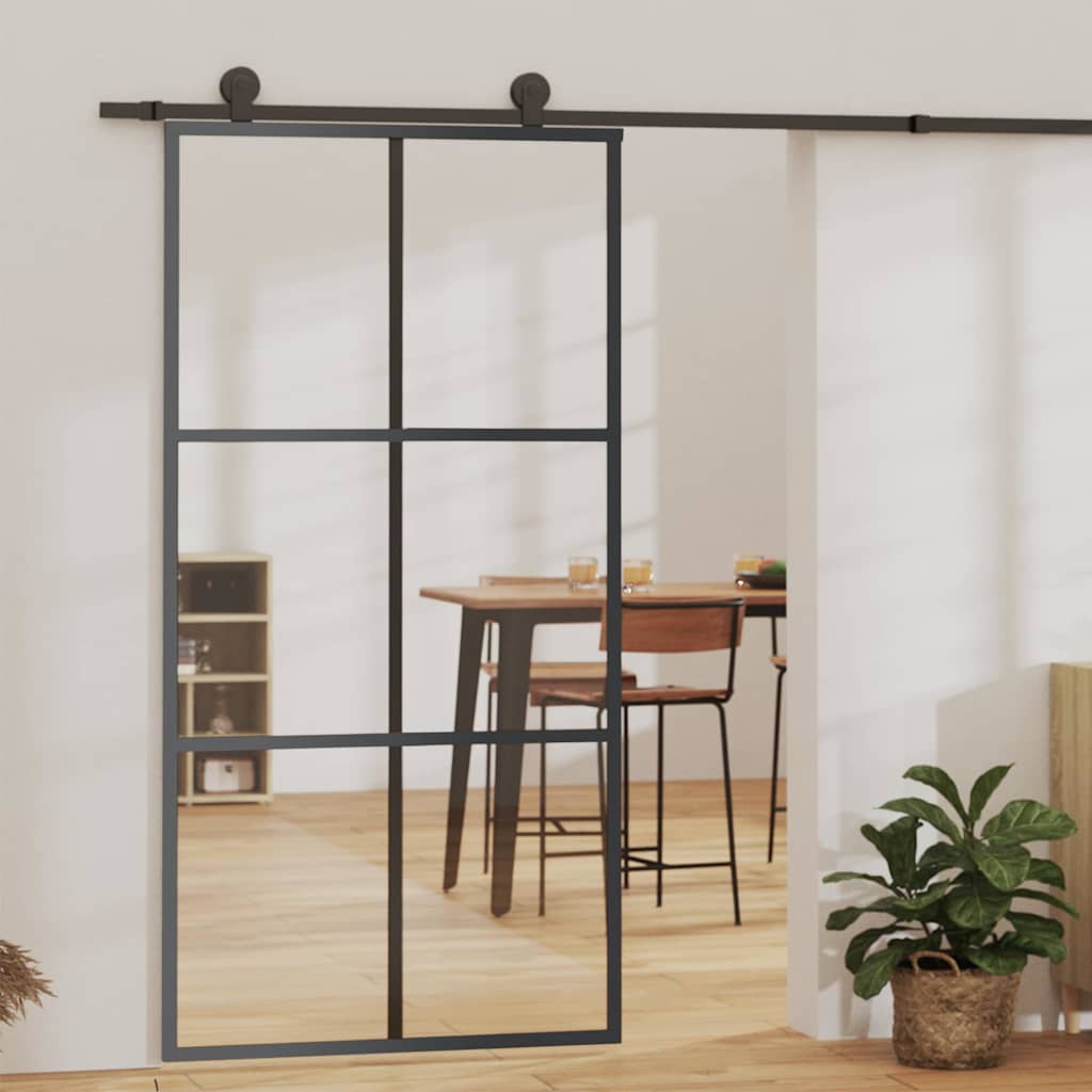 ESG sliding door black glass and aluminum 102x205 cm 