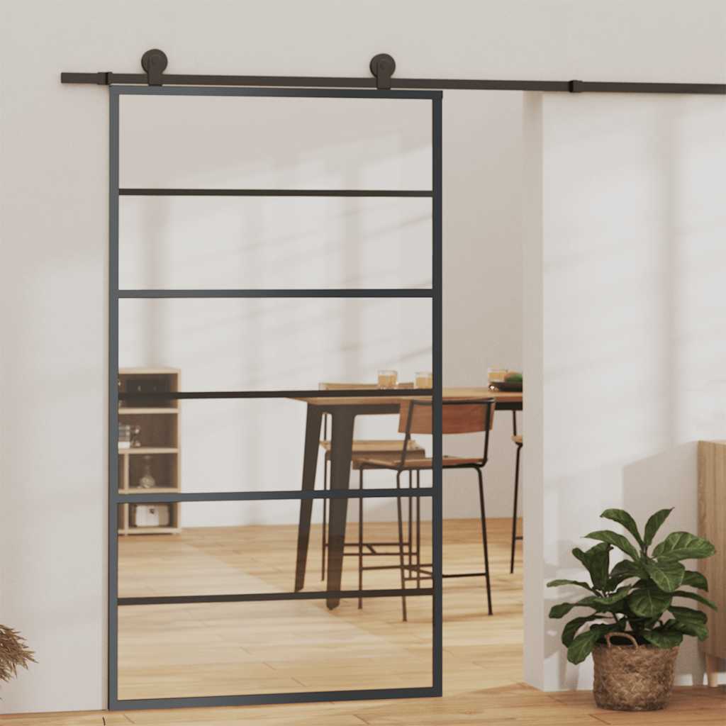 Black ESG glass and aluminum sliding door 102x205 cm 