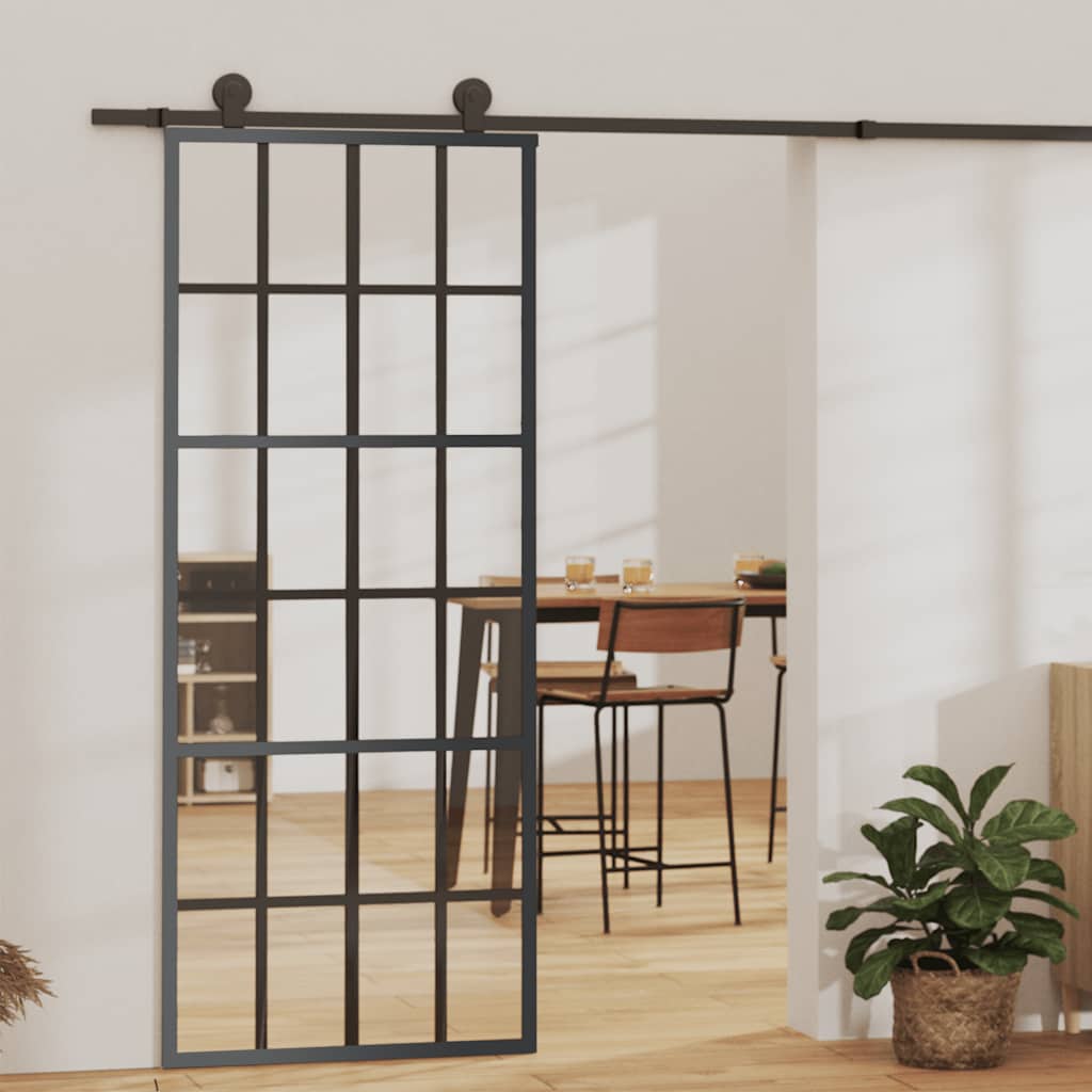 ESG sliding door black glass and aluminum 76x205 cm 