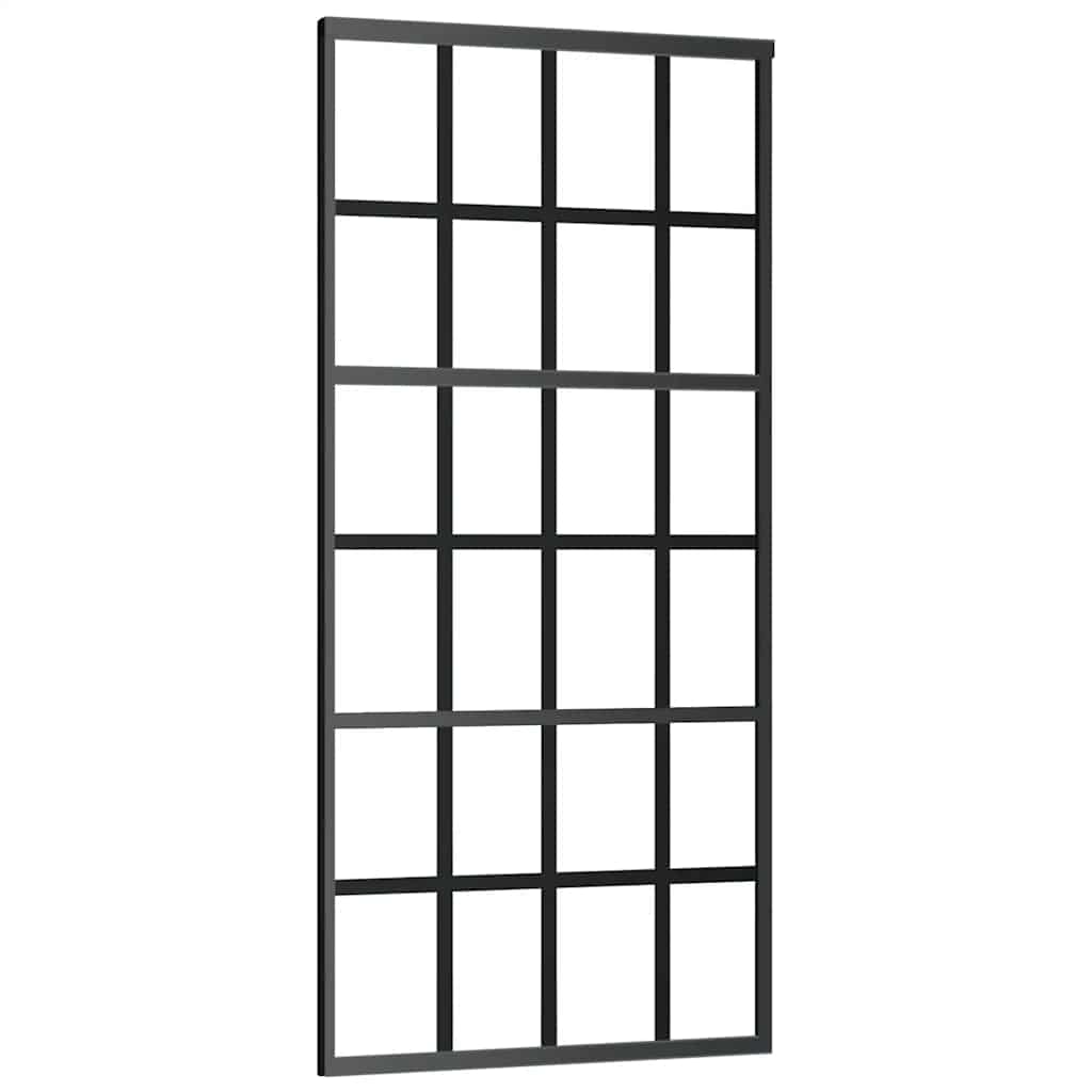 ESG sliding door with black glass and aluminum, 90x205 cm 