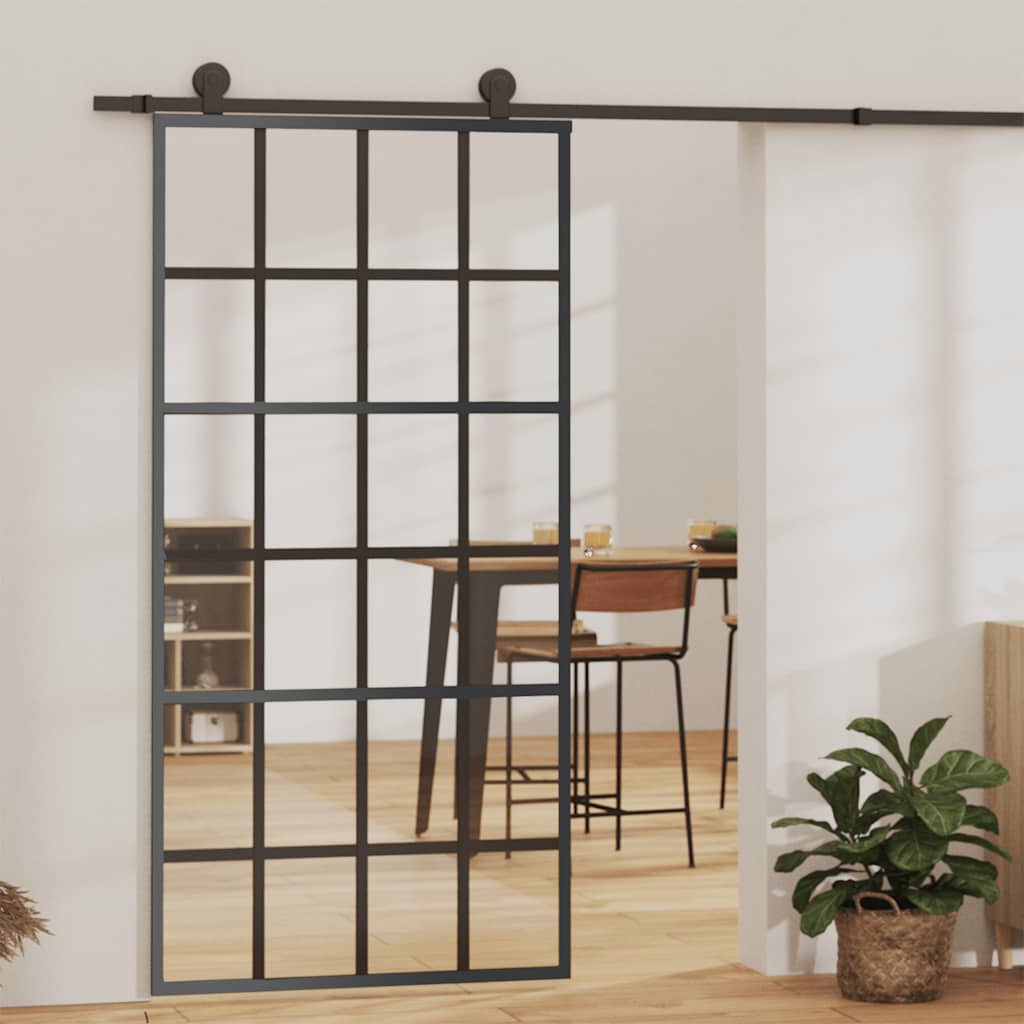 Sliding door ESG glass and black aluminum 102x205 cm 