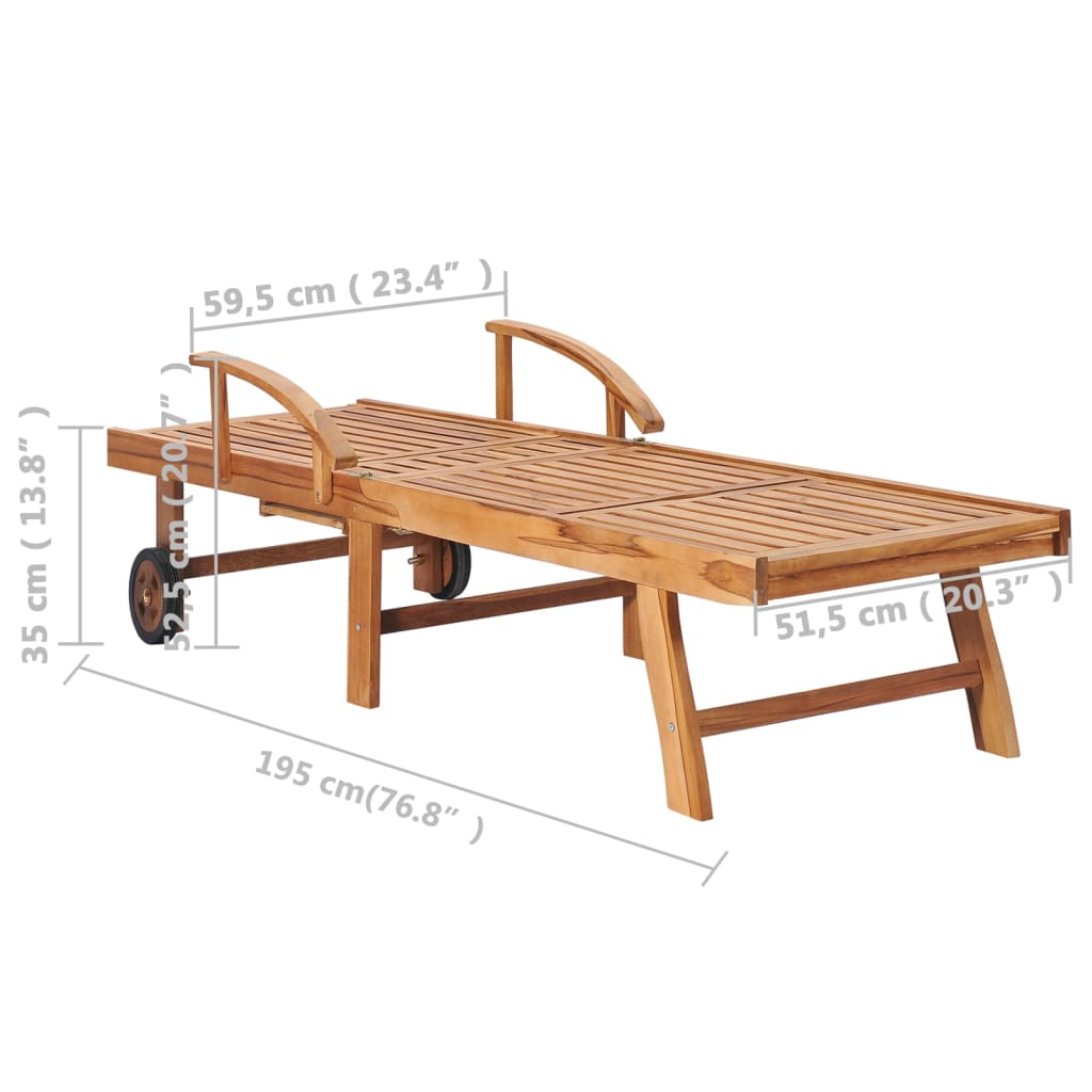 Tumbonas con mesa y cojín 2 unidades madera maciza de teca vidaXL