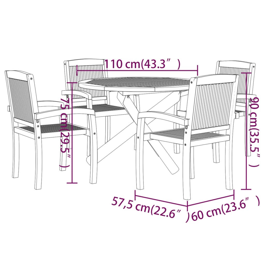 Juego de comedor para jardín 5 piezas madera maciza de teca vidaXL