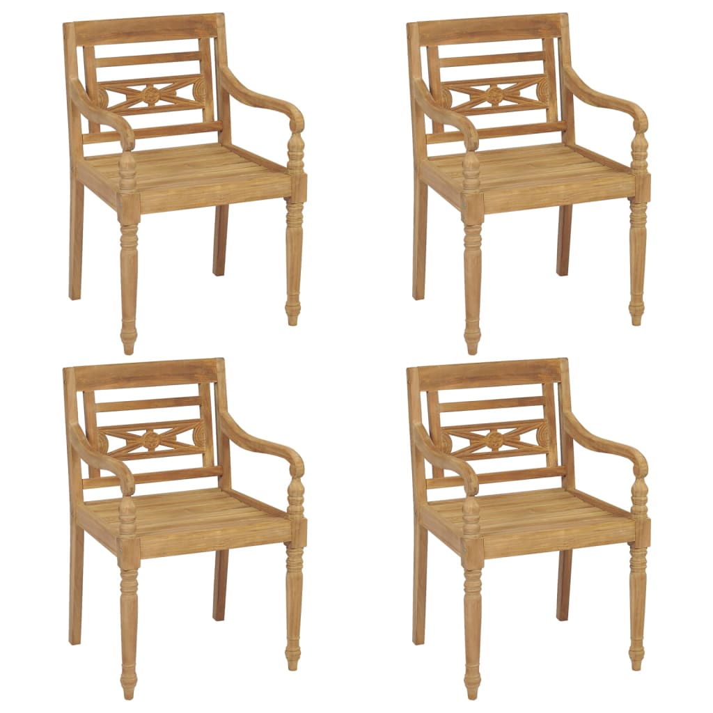 Chaises de batavia 4 unités en bois massif avec coussins