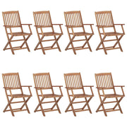 Vetonek Folding garden chairs 8 pcs and cushions solid acacia wood