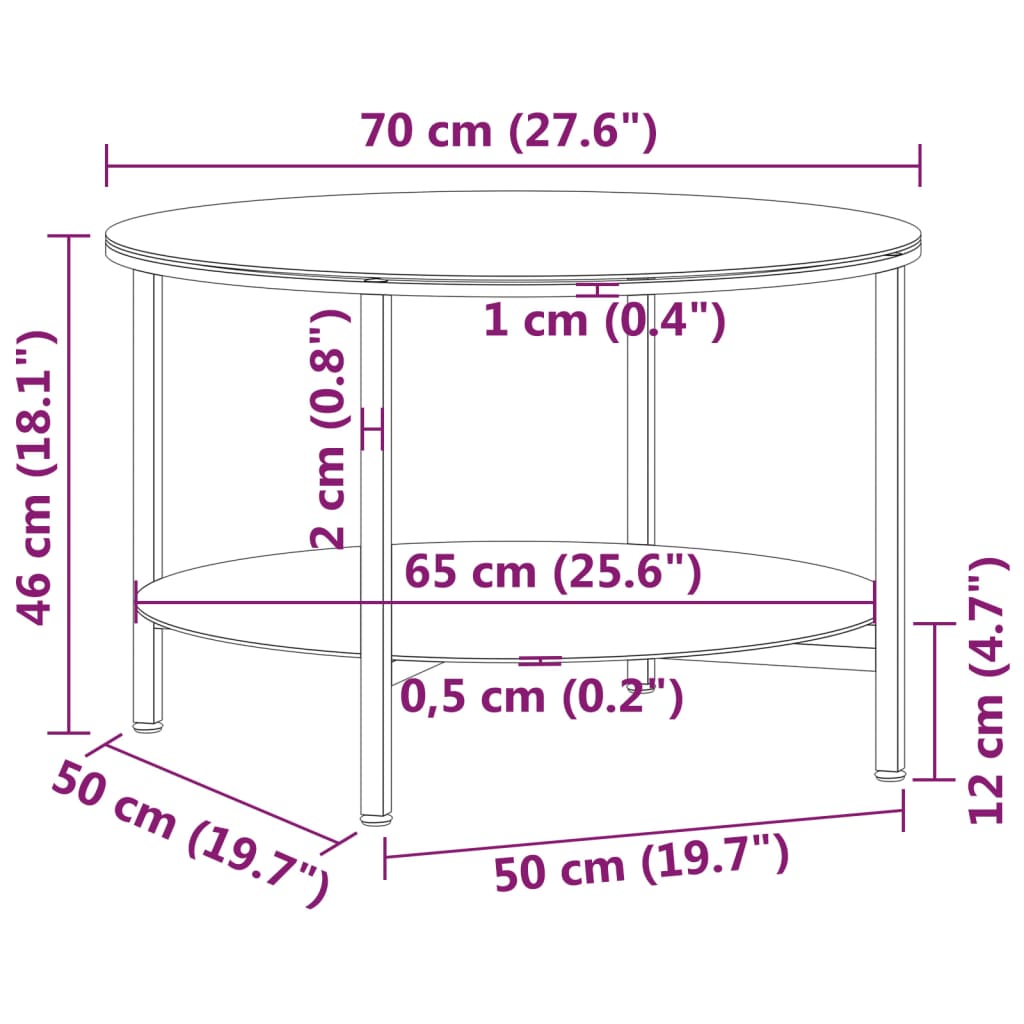 Mesa de centro vidrio templado negro y transparente 70 cm - Vetonek