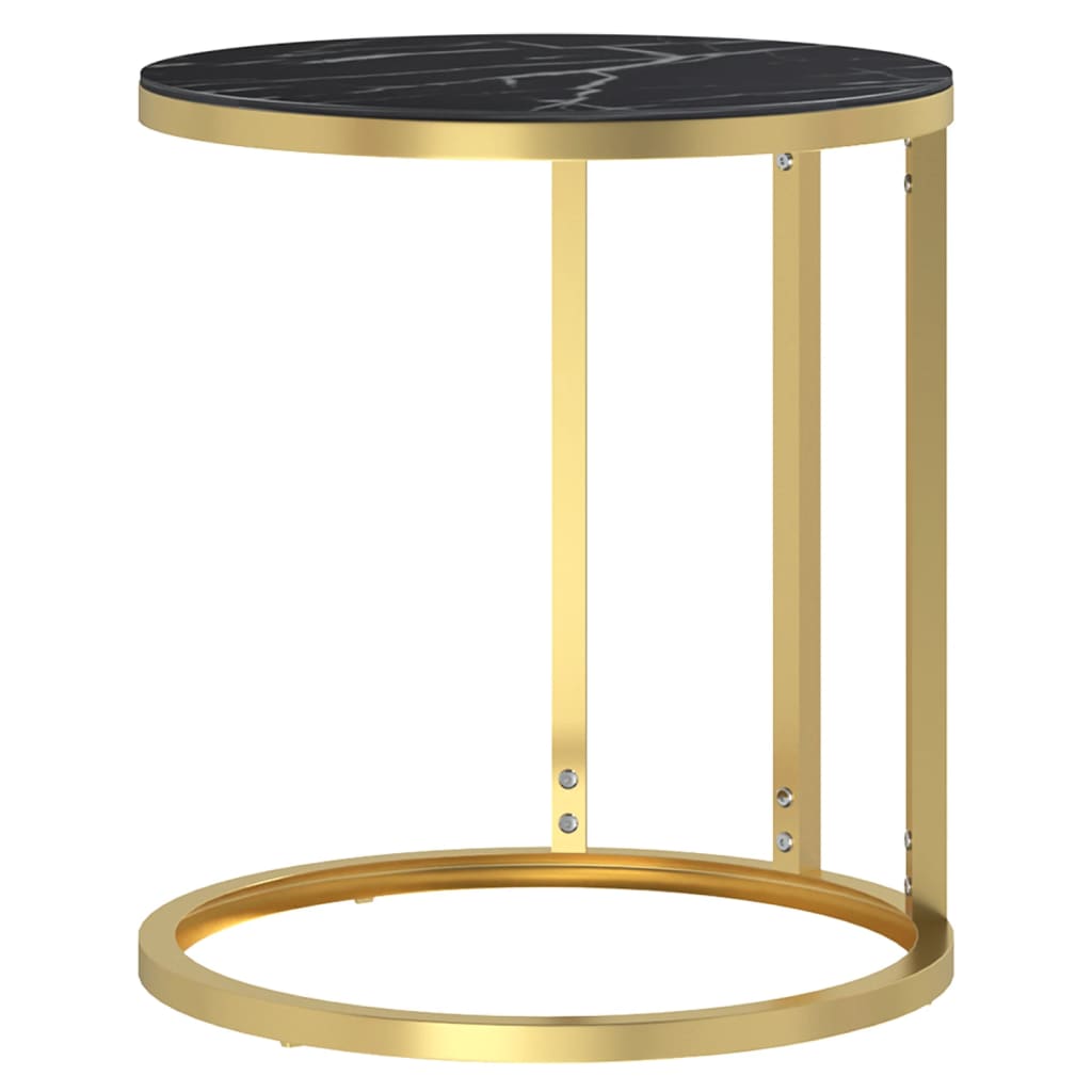 Mesa auxiliar vidrio templado mármol negro y dorado 45 cm - Vetonek