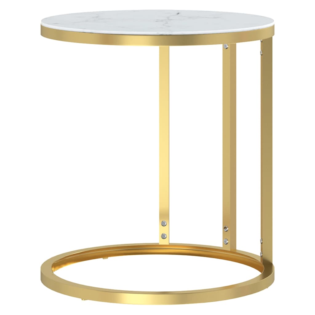 Mesa auxiliar vidrio templado dorado y mármol blanco 45 cm - Vetonek