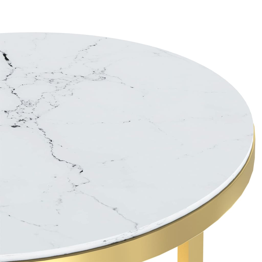 Mesa auxiliar vidrio templado dorado y mármol blanco 45 cm - Vetonek