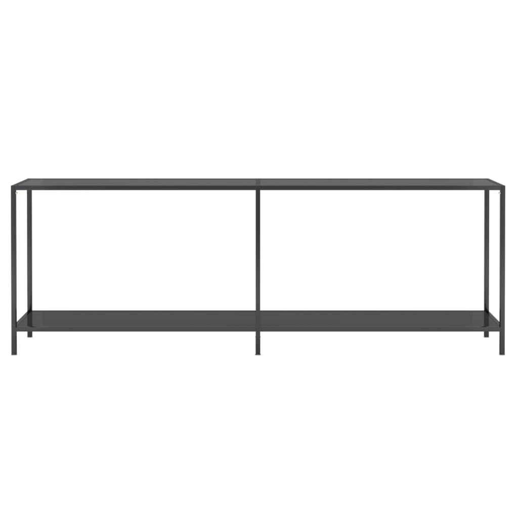 Black tempered glass console table 220x35x75.5 cm