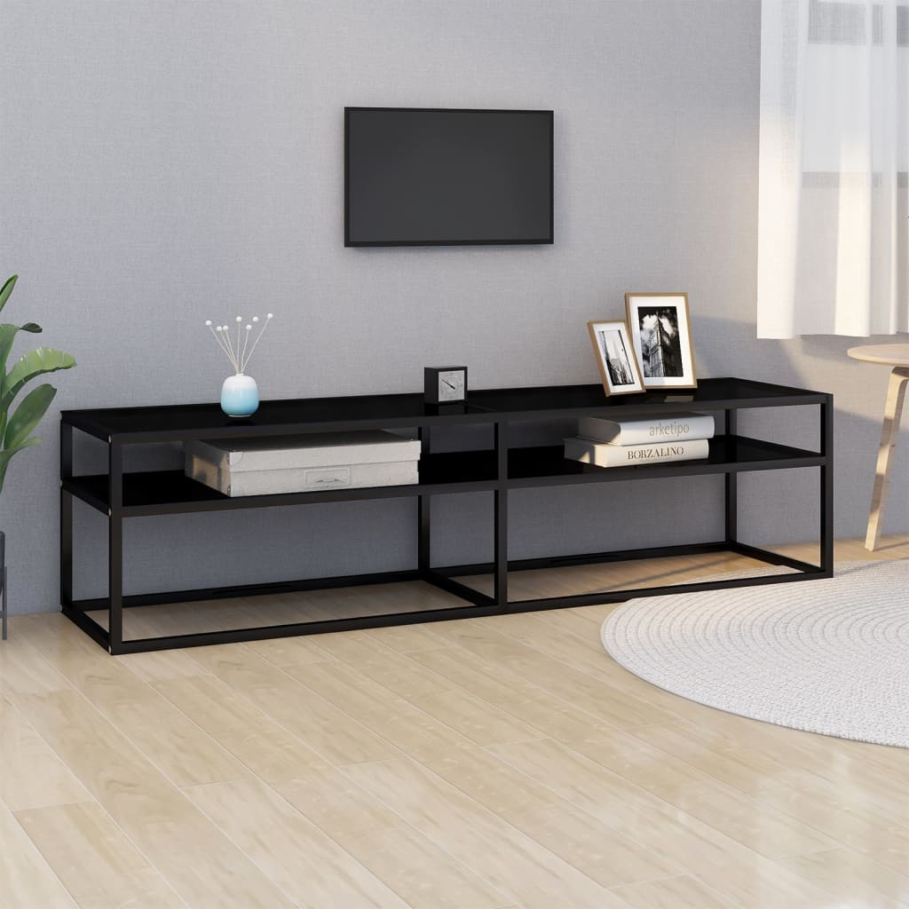 Vetonek Mueble para TV vidrio templado negro 160x40x40,5 cm