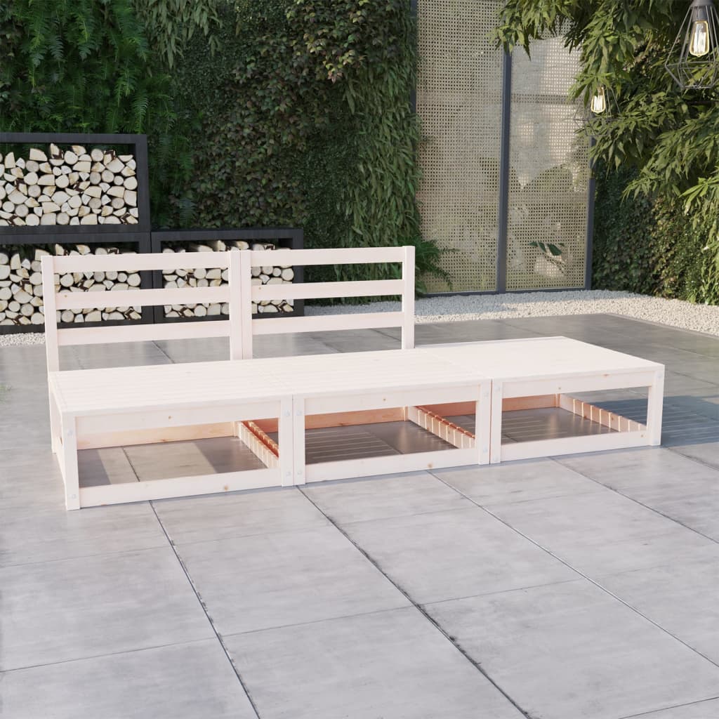 Vetonek Set de salón de jardín de 3 piezas blanco madera maciza de pino