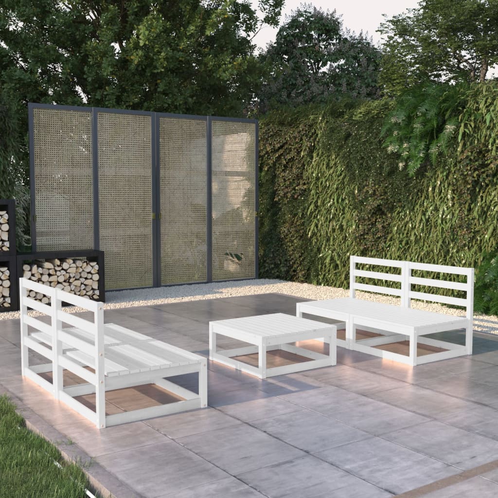 Vetonek Set de salón de jardín de 5 pzas blanco madera maciza de pino