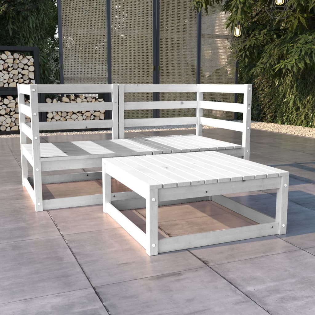 Vetonek Set de salón de jardín de 3 piezas blanco madera maciza pino