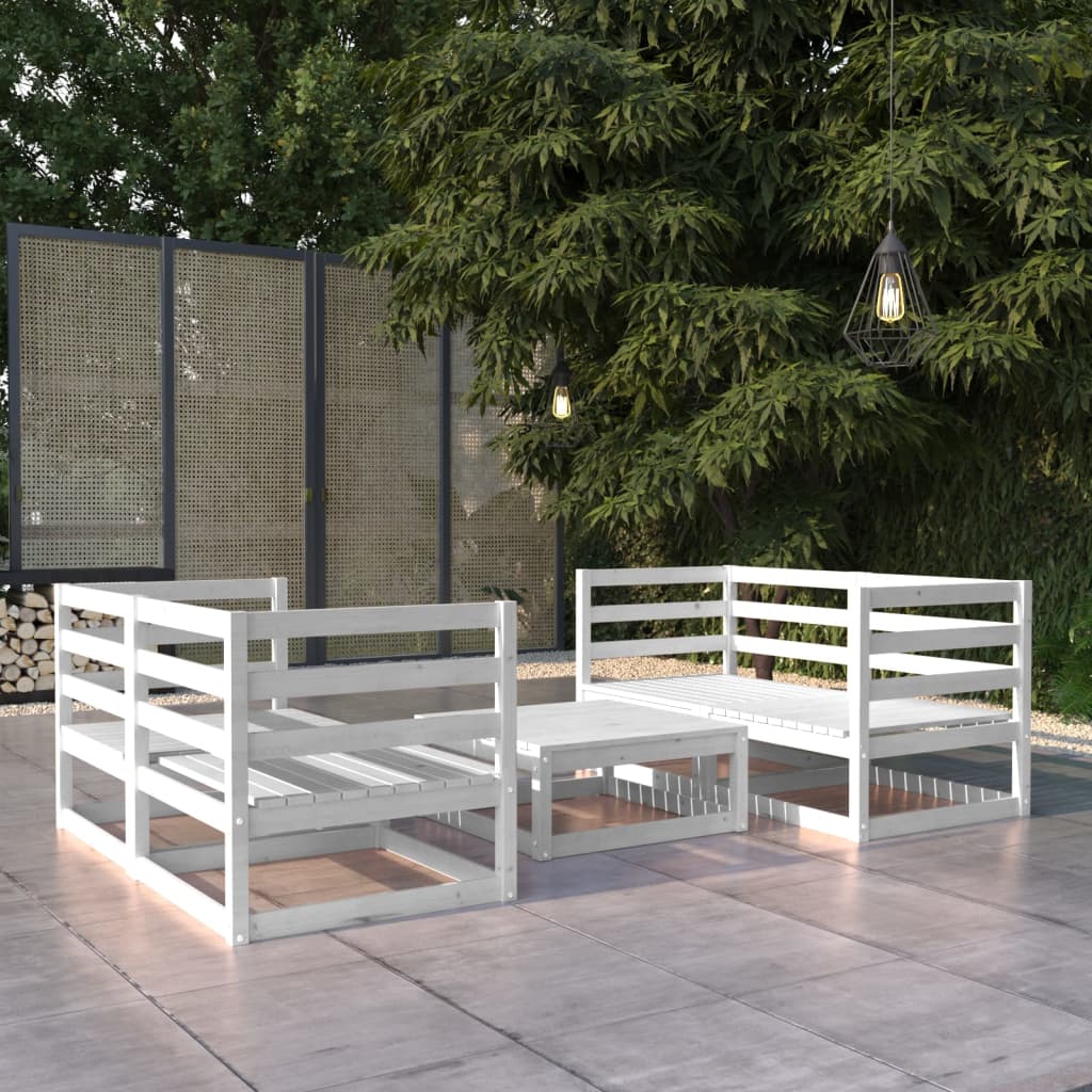 Vetonek Set de salón de jardín de 5 piezas blanco madera maciza pino