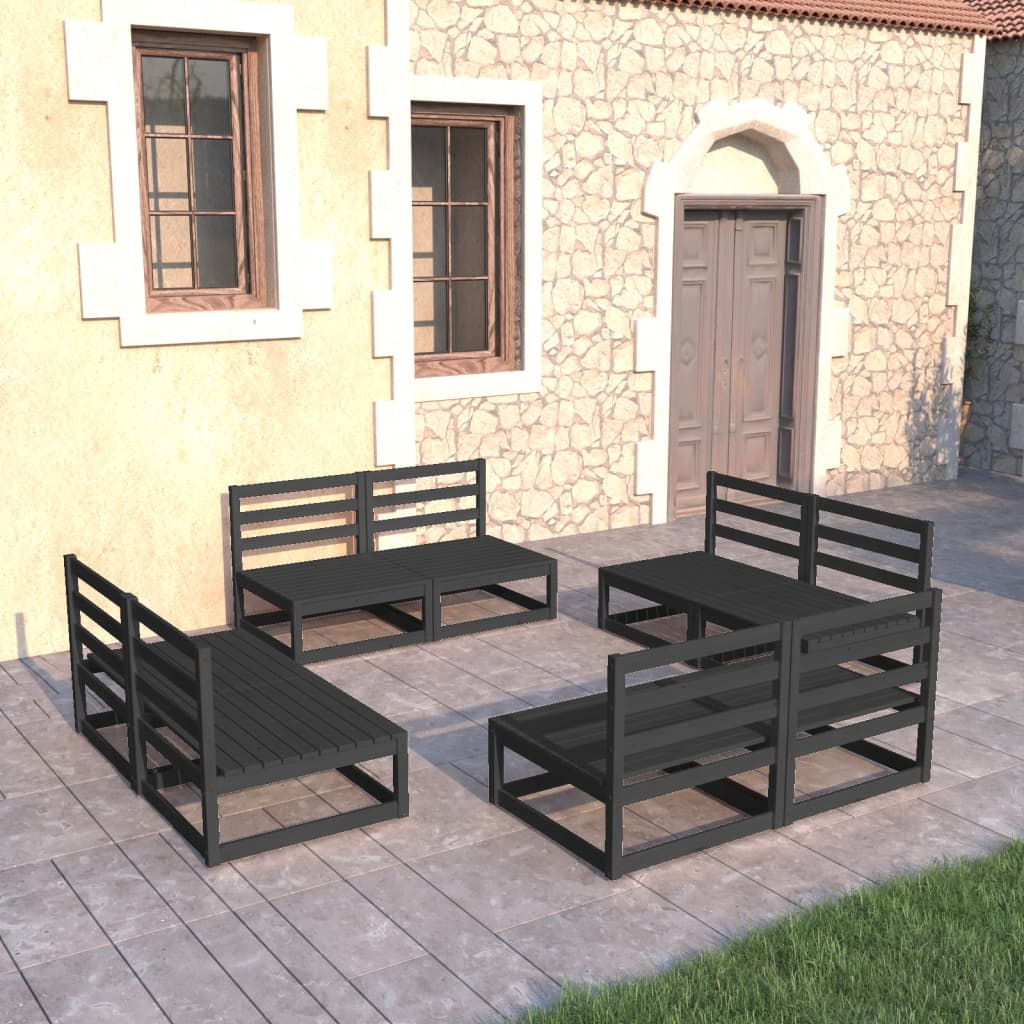 Vetonek Juego de muebles de jardín 8 piezas negro madera maciza de pino