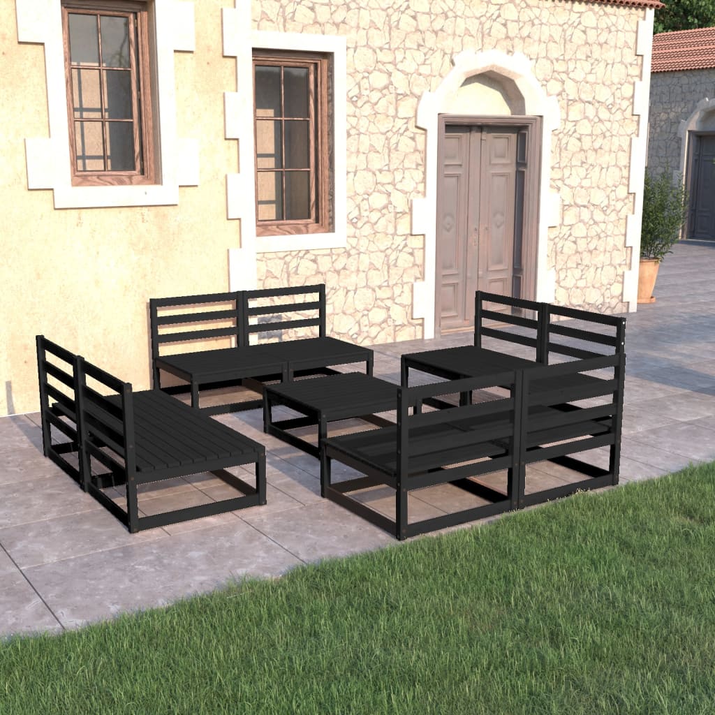 Vetonek Juego de muebles de jardín 9 piezas negro madera madera pino