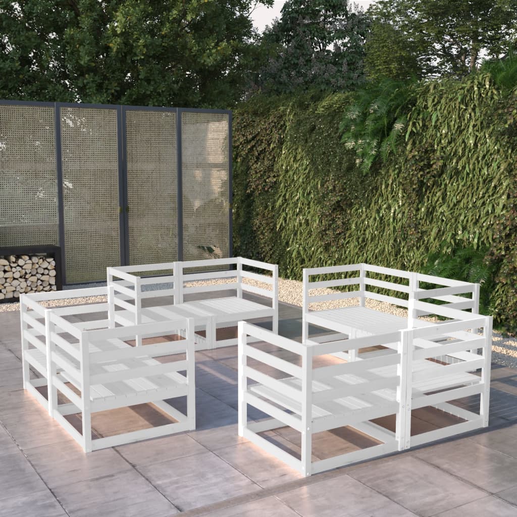 Vetonek Set de salón de jardín de 8 piezas blanco madera maciza de pino