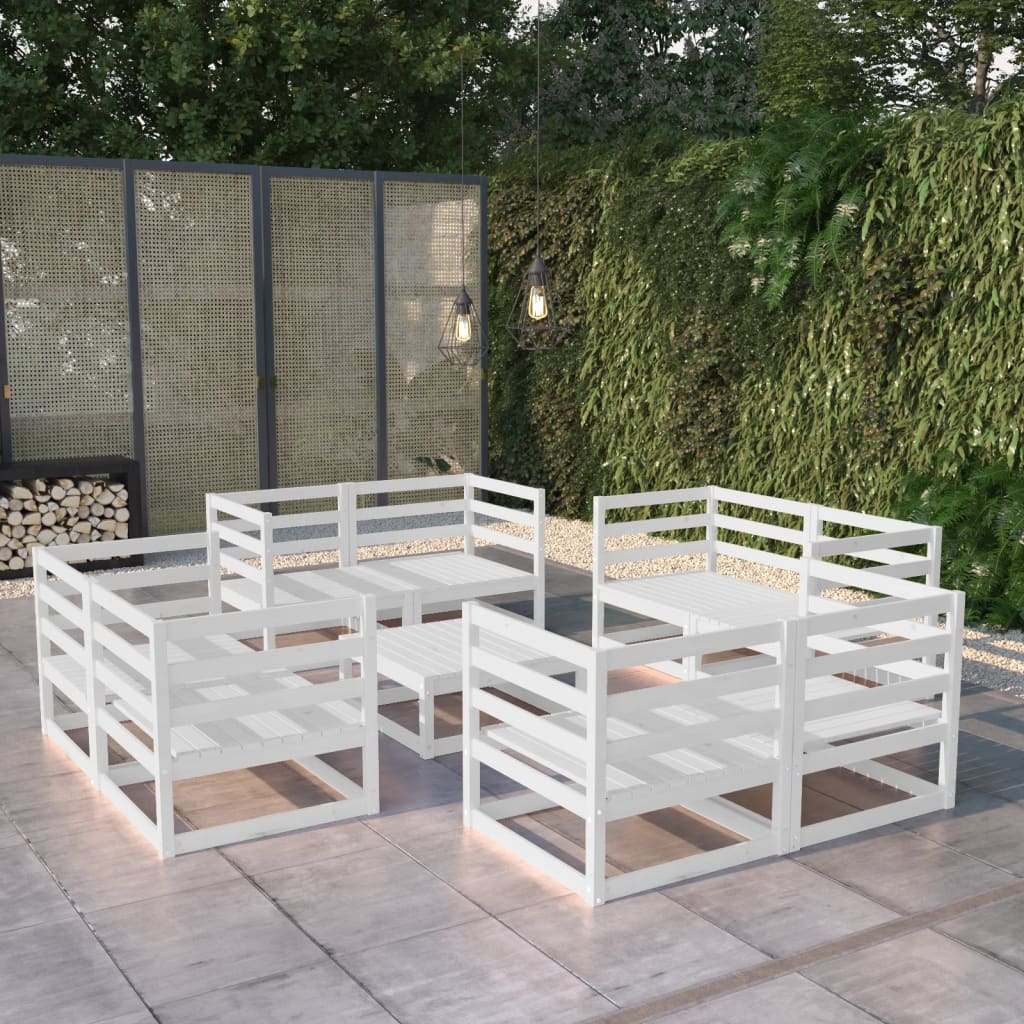 Vetonek Set de salón de jardín de 9 piezas blanco madera maciza pino