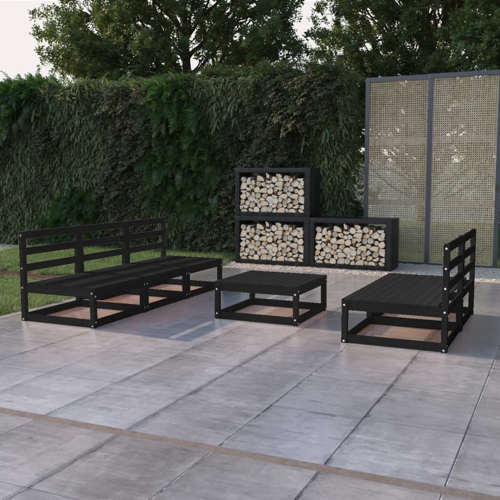 Vetonek Juego de muebles de jardín 6 piezas negro madera maciza de pino