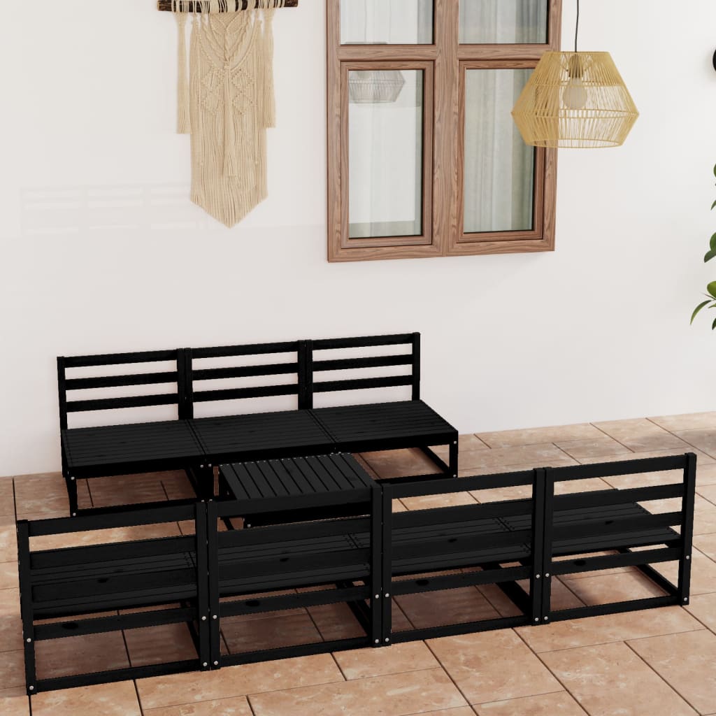 Vetonek Juego de muebles de jardín 8 piezas negro madera maciza de pino