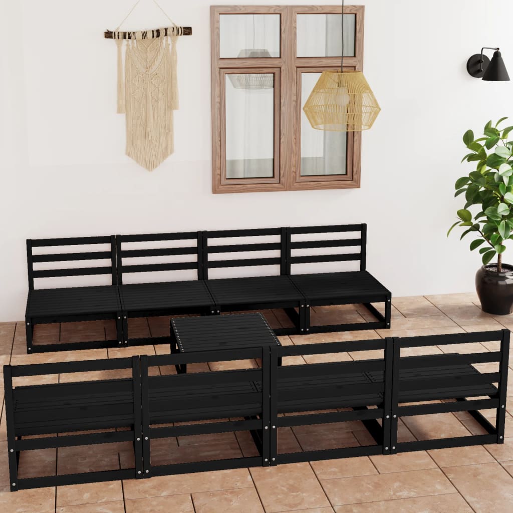 Vetonek Juego de muebles de jardín 9 piezas negro madera madera pino