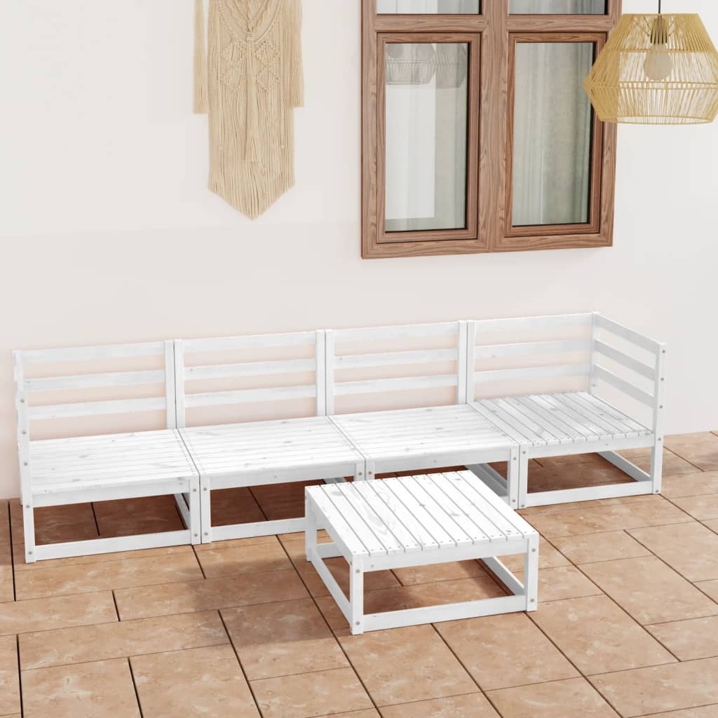 Vetonek Set de salón de jardín de 5 pzas blanco madera maciza de pino