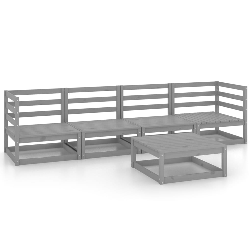 Muebles de jardín 5 piezas gris madera maciza de pino vidaXL