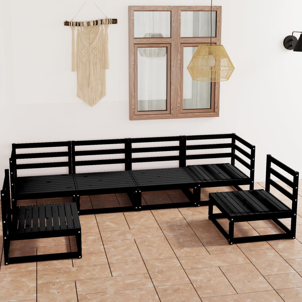 Vetonek Juego de muebles de jardín 6 piezas negro madera maciza de pino