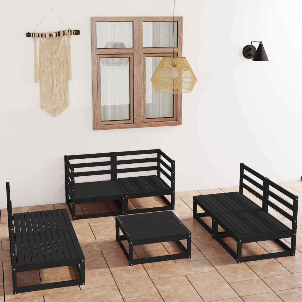 Vetonek Juego de muebles de jardín 7 piezas negro madera maciza de pino