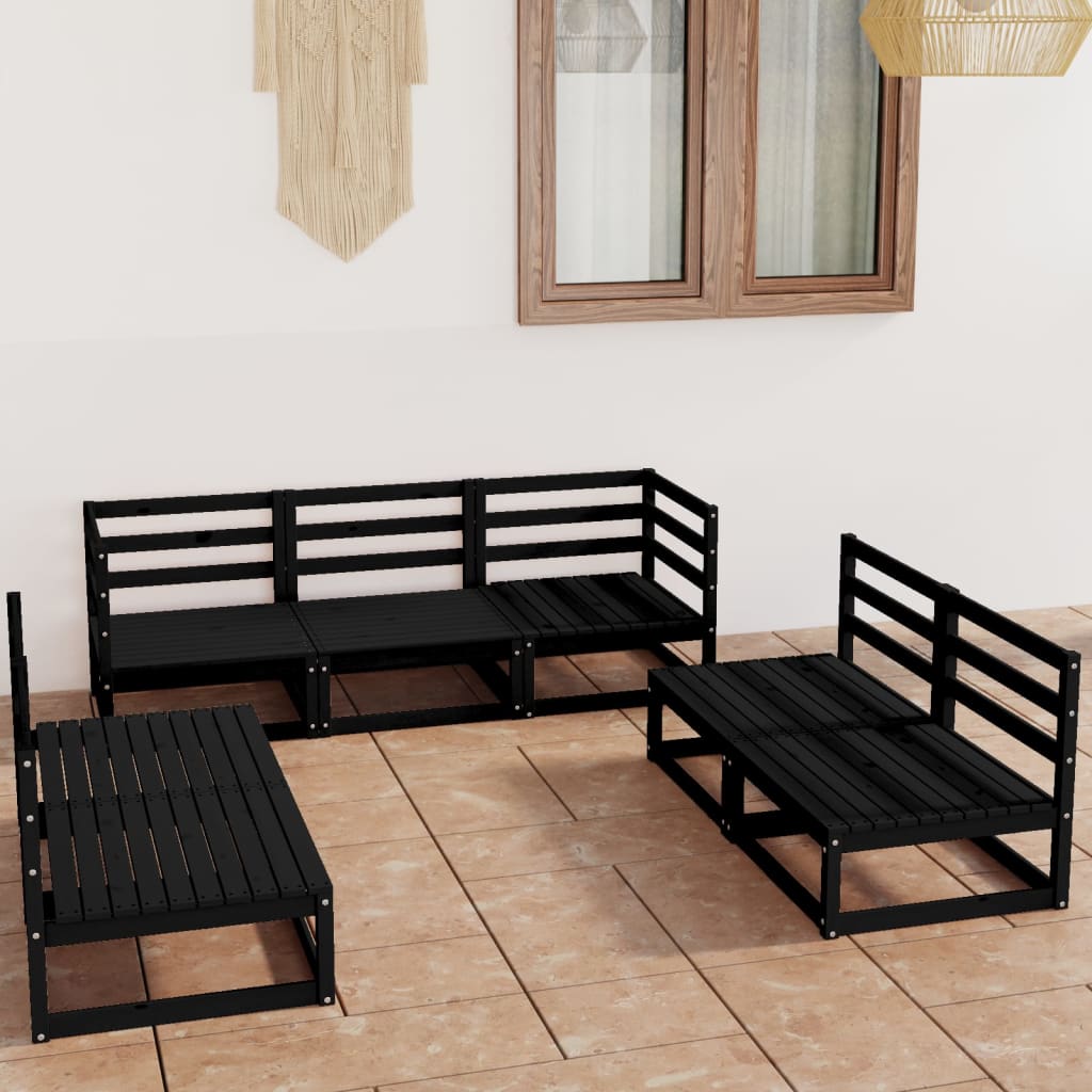 Vetonek Juego de muebles de jardín 7 piezas negro madera maciza de pino