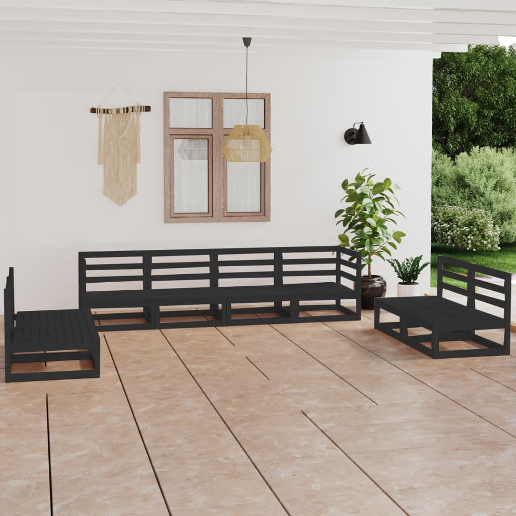 Vetonek Juego de muebles de jardín 8 piezas negro madera maciza de pino 