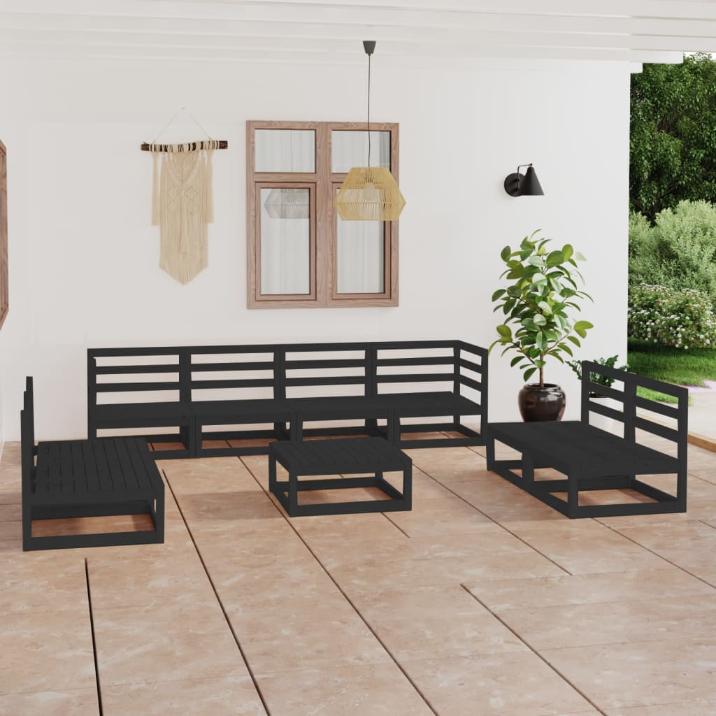 Vetonek Juego de muebles de jardín 9 piezas negro madera madera pino